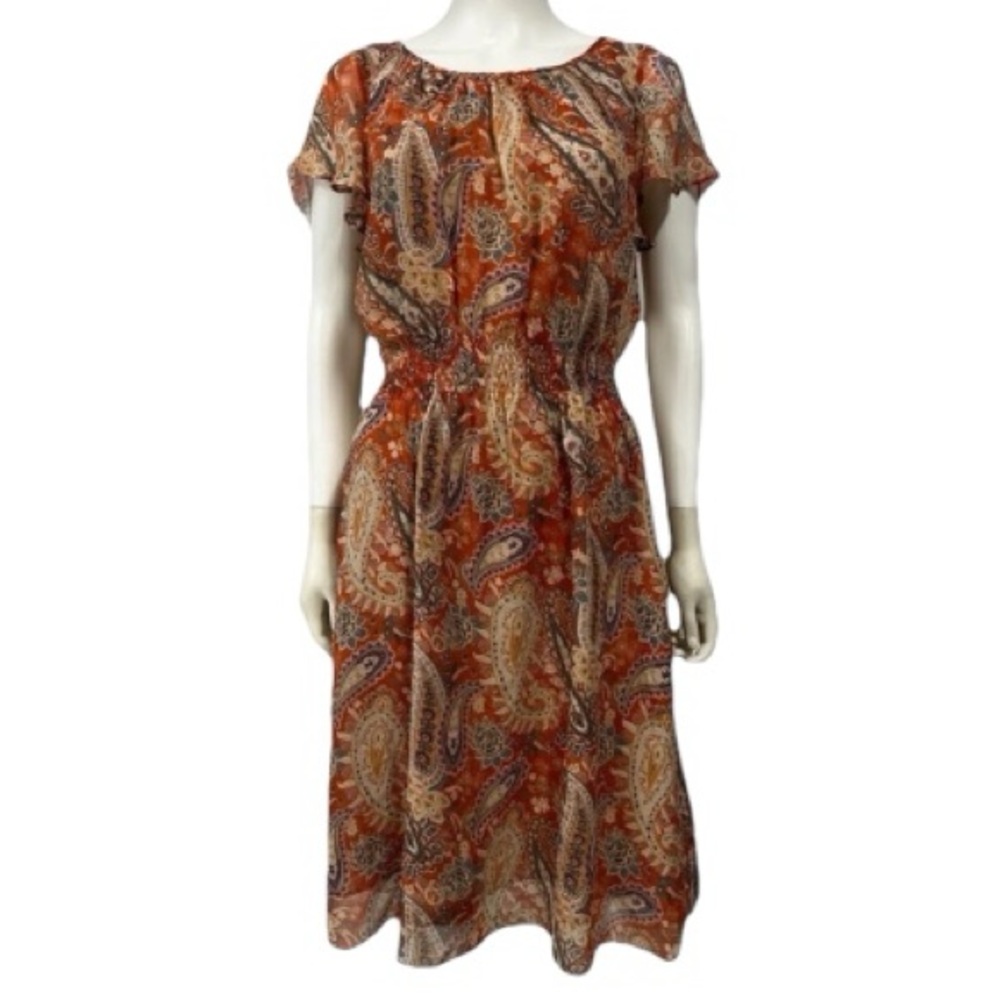 Sundance Silk Chiffon Paisley Prairie Dress - Sz 6 - Boho - Warm Autumnal Colors